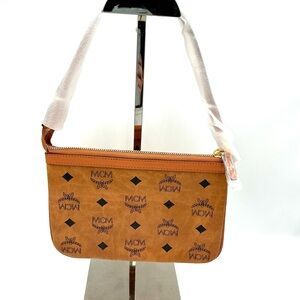 MCM Shoulder Pouch in Cognac Visetos # 978